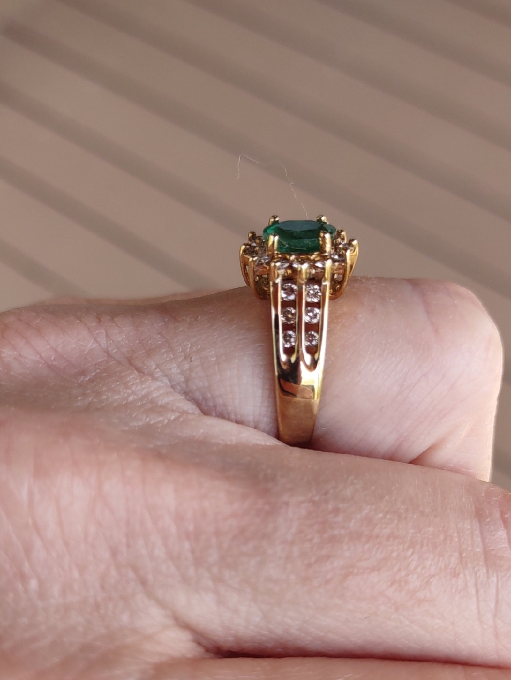 Emerald And Natural Diamond Halo Ring with Diamond Accents 14kt Yellow Gold - Picture 6 of 11